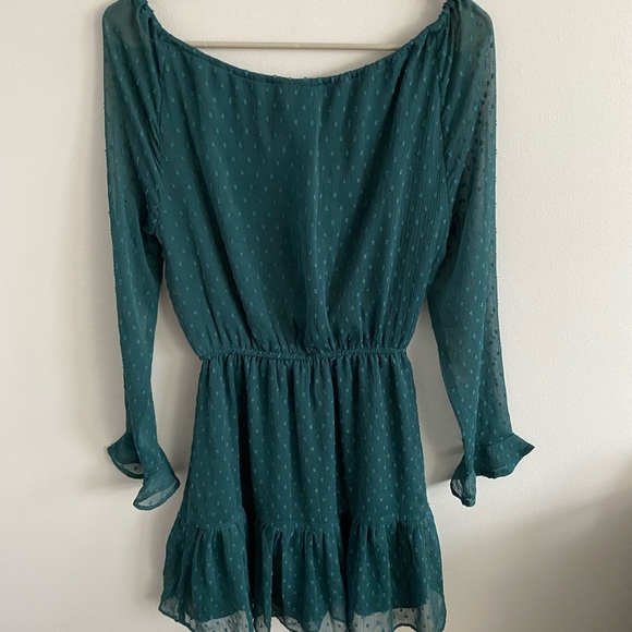 Dark green, slightly off the shoulder, dress - Picture 2 of 2